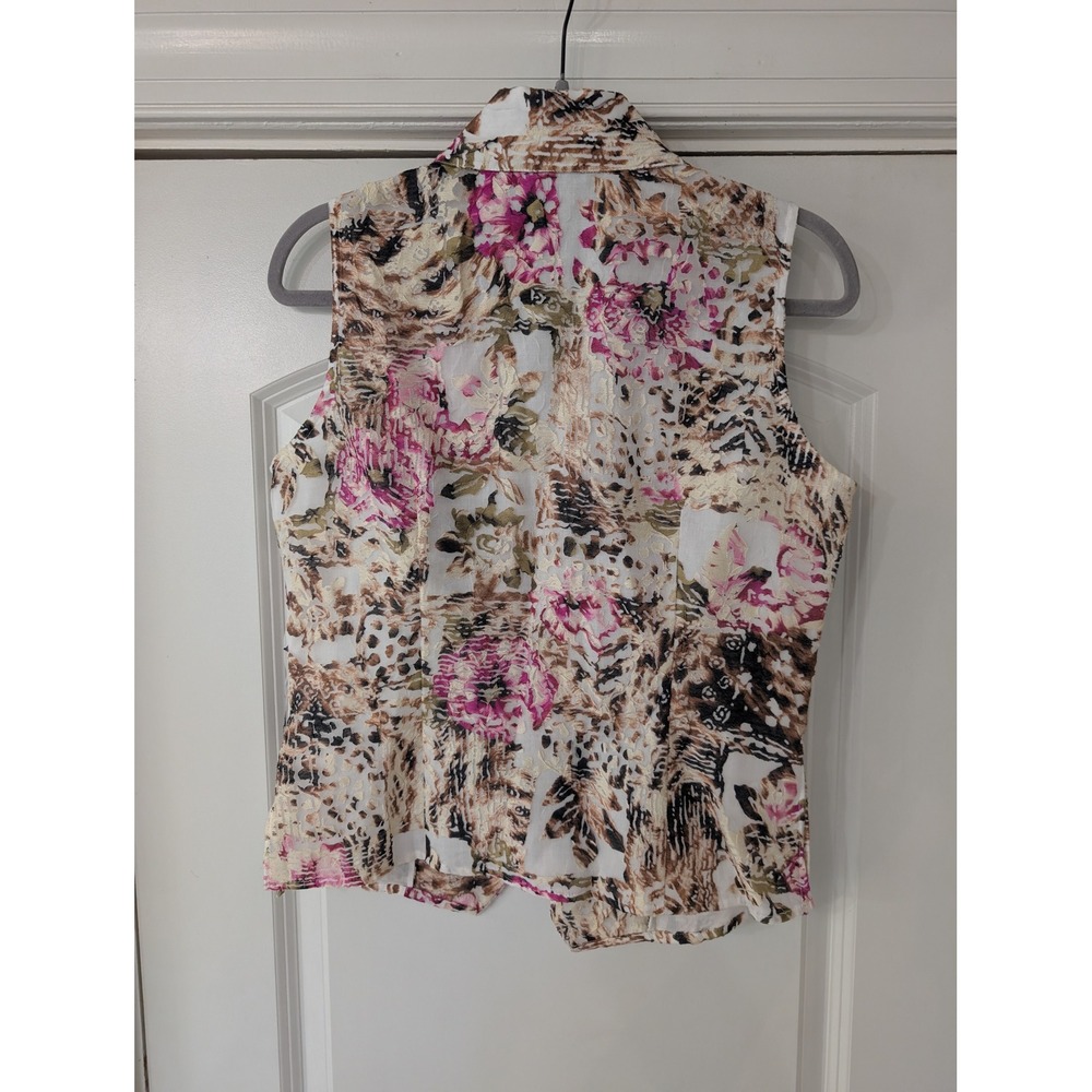 Samuel Dong Womens Floral Burnout Vest Pink Rosette Snap Front Italian Fabric - Picture 8 of 8